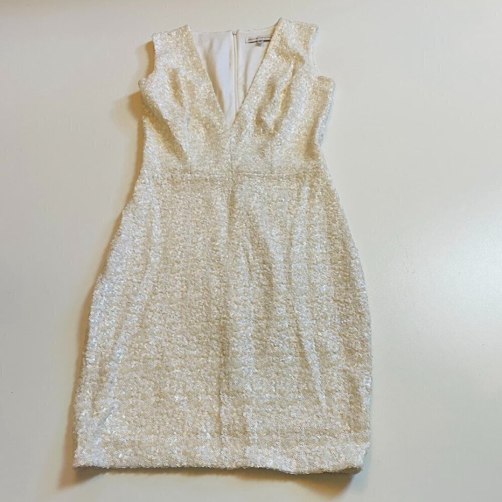 Dress The Population Mini Zoe Dress White Sequin Bodycon Bridal Plunging V Neck